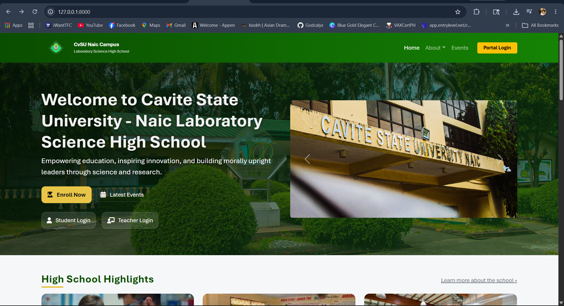 Homepage view of the LSHS Online Management Information System