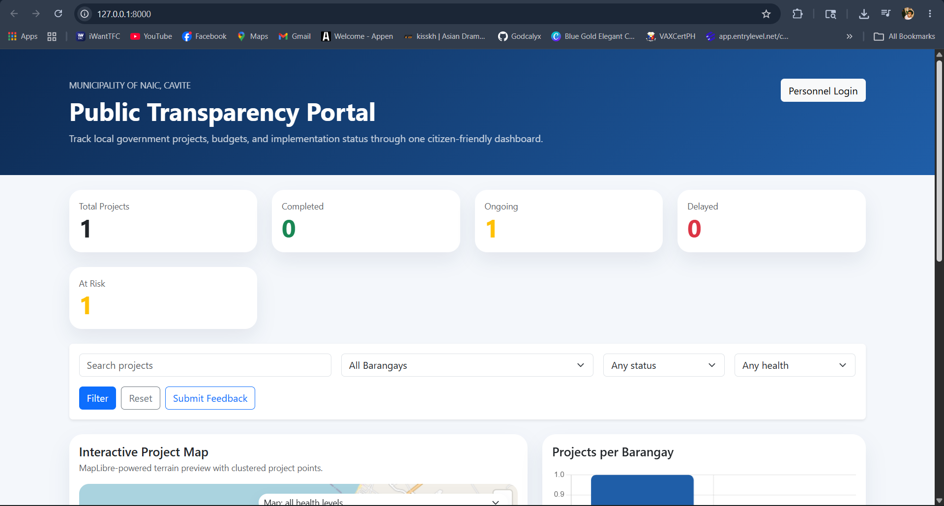 Public portal view of the Naic-OpenGov platform